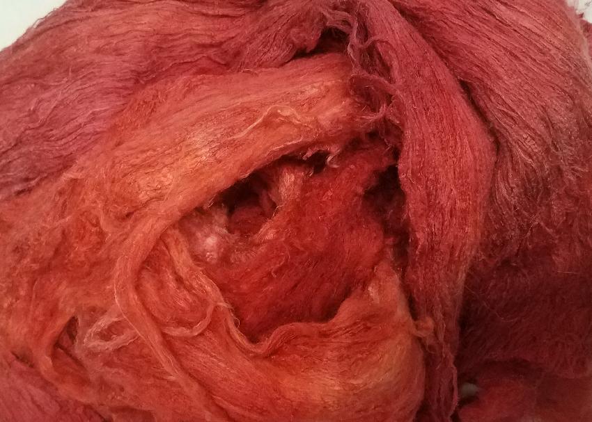 Bewitching Fibers Hand-Painted Mulberry Silk Lap per Ounce - Reds