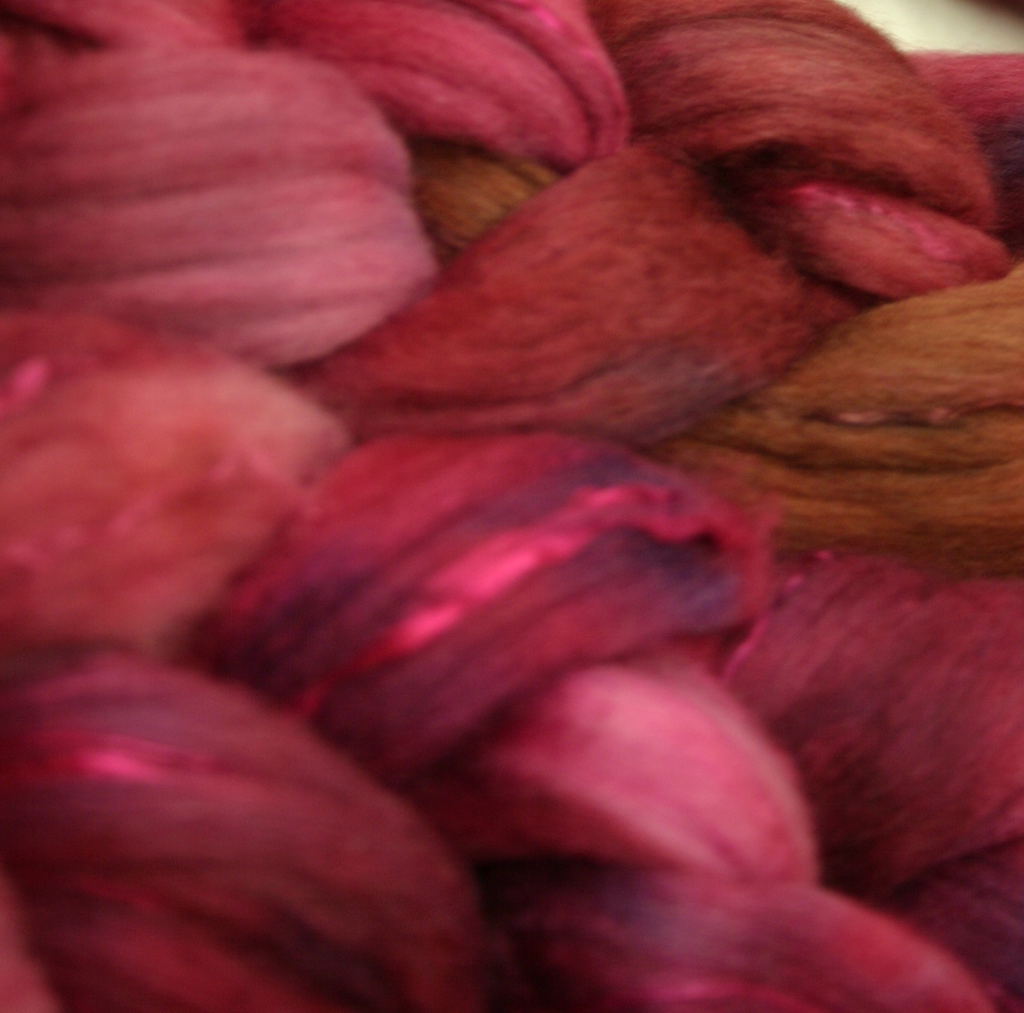 My Special Blend - 50/50 Mulberry Silk and 18.5 Micron Merino Top Hand Painted by Bewitching Fibers - 100 g (3.5 oz) Dianthus