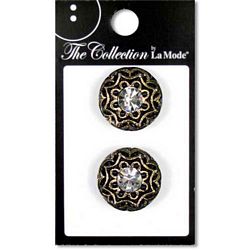 #4517 - 3/4 inch (19 mm) Fashion Button Black with Gold and Rhinestone